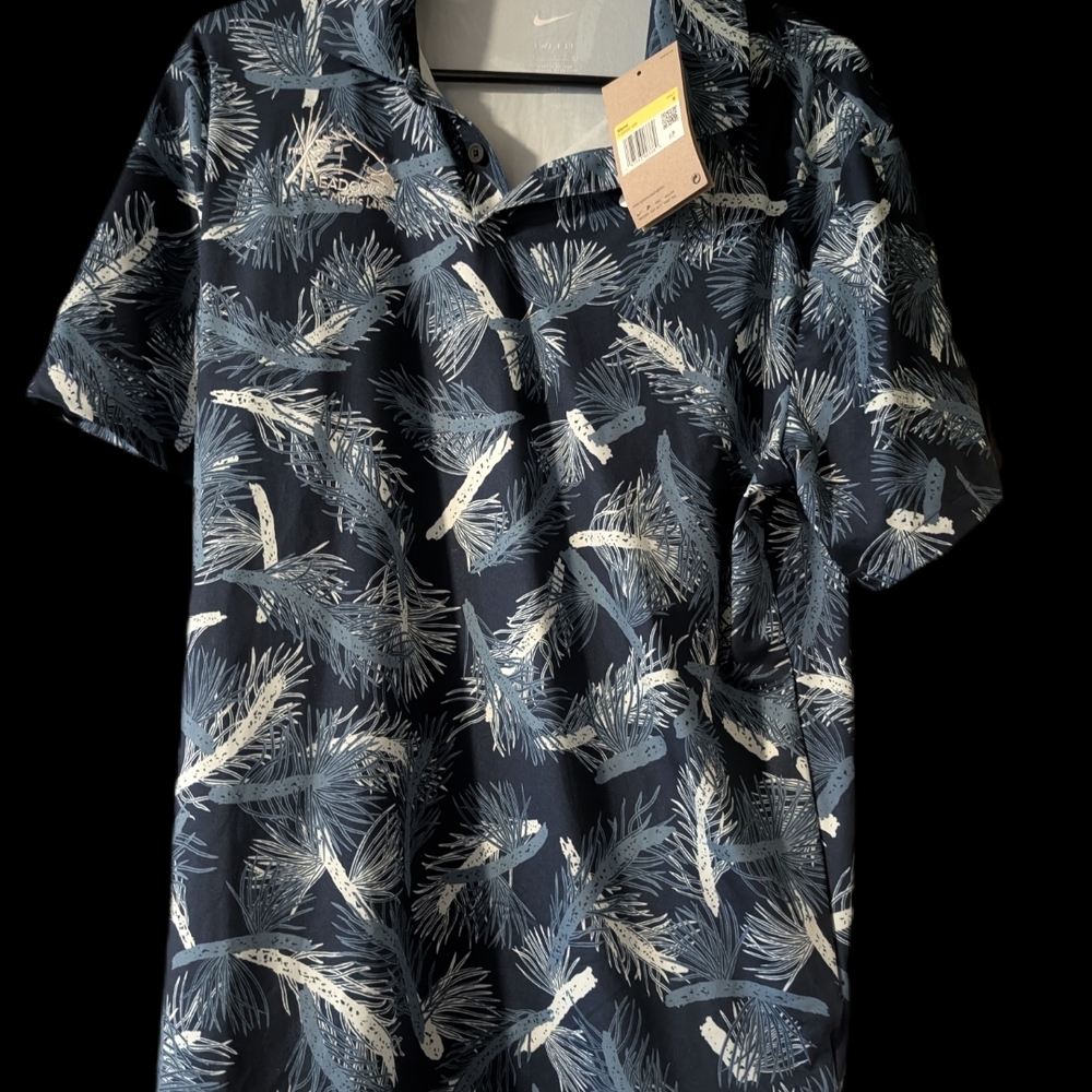 NWT Mystic Lake "The Meadows" Nike Men's Navy and White Leaf Print Polo
